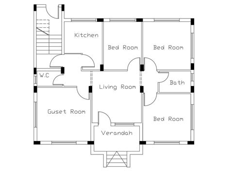 Bhk Simple House Layout Plan With Dimension In Autocad File Cadbull