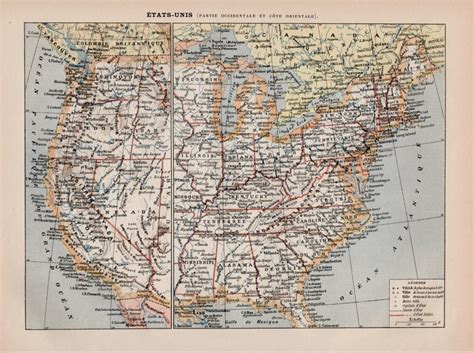 1897 United States Of America Antique Map Old Lithograph Etsy