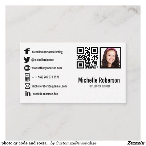 Photo Qr Code And Social Media Icons Business Card In 2021