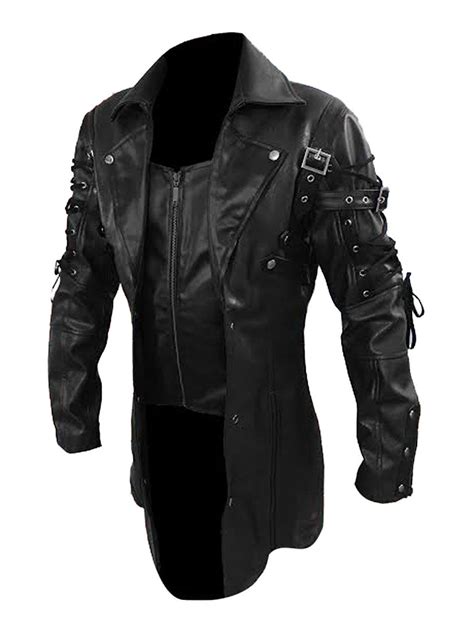 Lkt Mens Real Leather Goth Matrix Trench Coat Steampunk Spooky Stylish