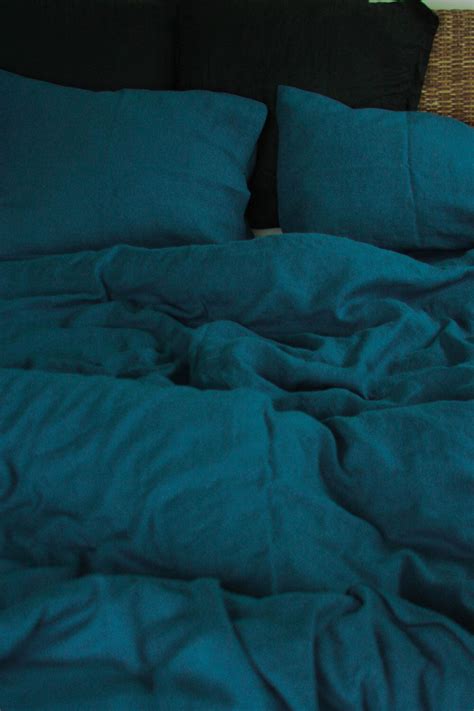 Washed Linen Duvet Cover In Sea Bluedark Teal 100 Natural Etsy