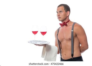 Sexy Waiter Naked Torso Reserved Glass Foto Stok Shutterstock