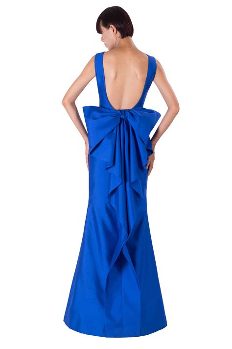 Blue Evening Dress With Big Bow At Back Ocheboutique