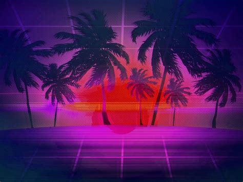 Desktop Wallpaper Sunset Palm Tree Vaporwave Digital Art Hd Image