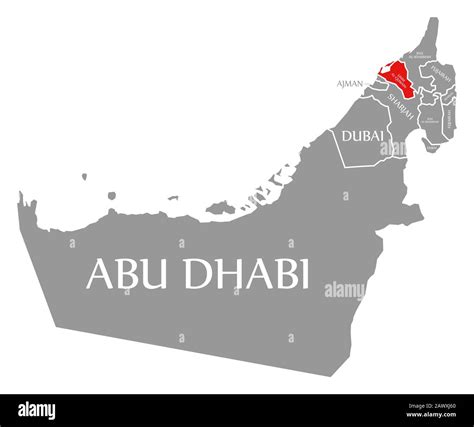 Umm Al Quwain Red Highlighted In Map Of United Arab Emirates Stock