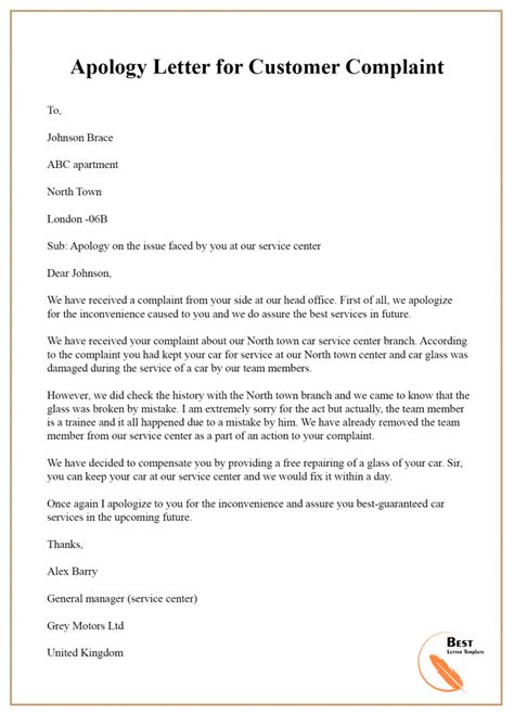 Apology Letter Template To Customer Format Sample And Example Best