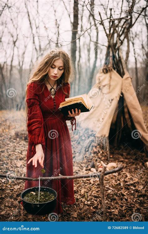 Young Witch In The Autumn Forest Stock Image Image Of Dangerous Hair