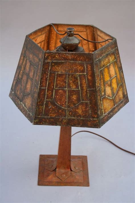 Hammered Copper Table Lamp W Original Mica Shade At 1stdibs