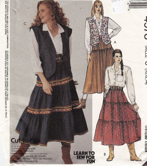 Sewing Pattern Mccalls 4973 Womens Western Prairie Skirt Vest And Top
