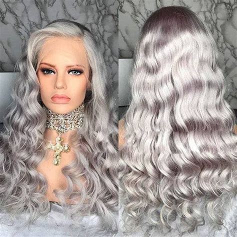 silver gray human hair lace front wigs gray curly wavy etsy