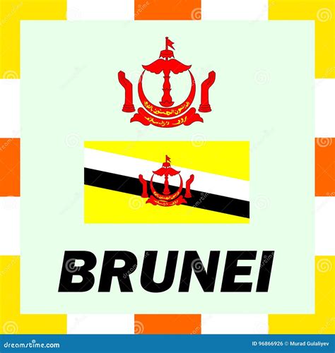 Ensigns Flag And Coat Of Arm Of Brunei Stock Illustration