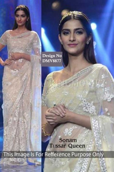 Sonam Kapoor Saree Boutique Collection White Net Diwali Sari U Neck