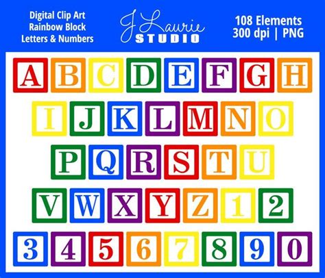 Digital Alphabet Letters Clipart Rainbow Block Letters Baby Etsy