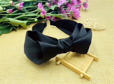 Black Silky Satin French Bow Knotted Headband Stylish Fashion Hairband Black Satin Headband