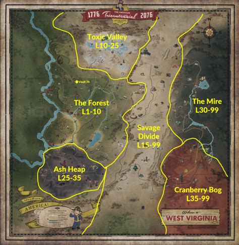 Fallout 76 Level Map Zones With Recommended Level Range