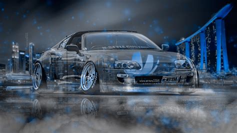 Animated character printed white coupe wallpaper, super car. Toyota Supra JZA80 JDM Tuning N-Style Custom Super Crystal ...