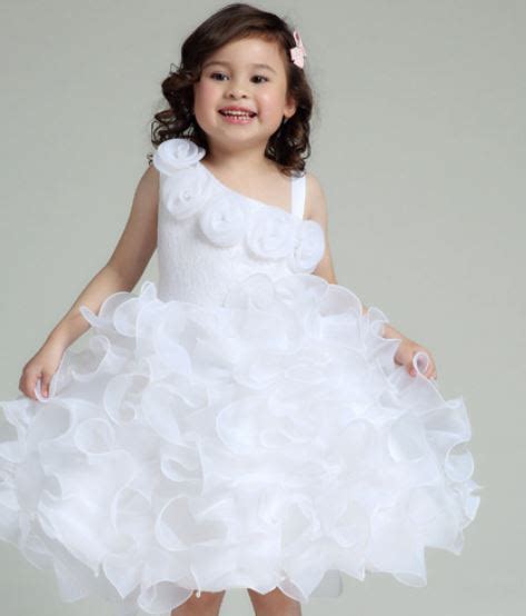 Chiffon White Flower Dress For Little Flower Girls Sash Shoulder White