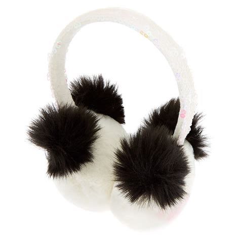 Paige The Panda Iridescent Sequin Ear Muffs White Claires