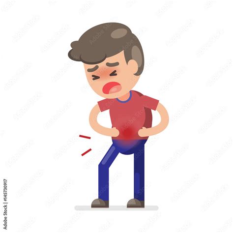 Cute Boy Having Stomach Ache And Suffering From Stomach Pain Vector