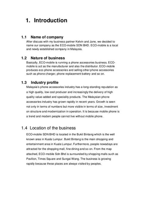 Example Of Business Plan Introduction Pdf Pdf Template