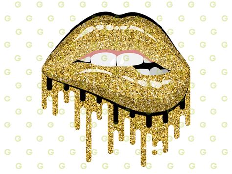 Dripping Lips Svg Glitter Gold Drip Lips Svg Biting Lips Svg Etsy