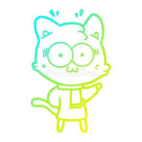 a creative cold gradient line drawing cartoon surprised cat wearing cold winter clothes stock