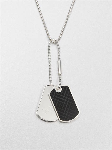 Gucci Dog Tag Sterling Silver Necklace In Sterling Silver Black Black
