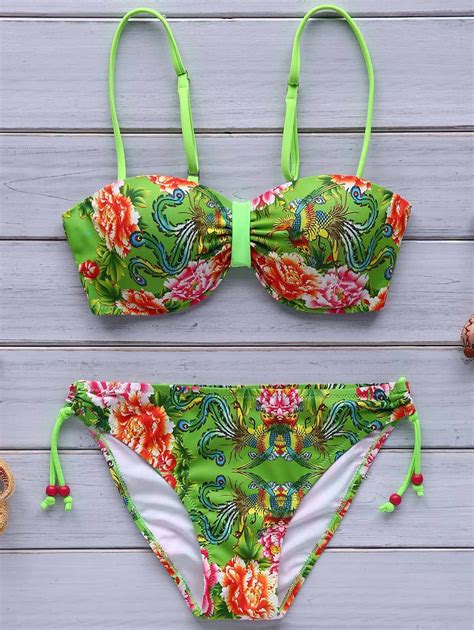 Stylish Spaghetti Strap Backless Floral Print Underwire Bikini Set For Women Underwire Bikini