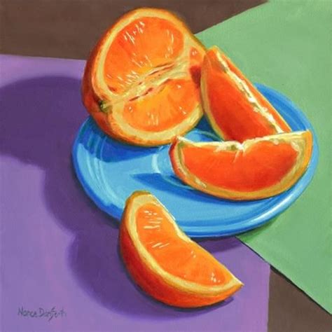 Daily Paintworks Orange On Blue Plate Original Fine Art For Sale