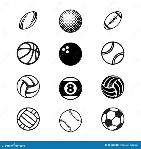 Black Sport Balls Set Silhouettes Stock Vector Illustration Of