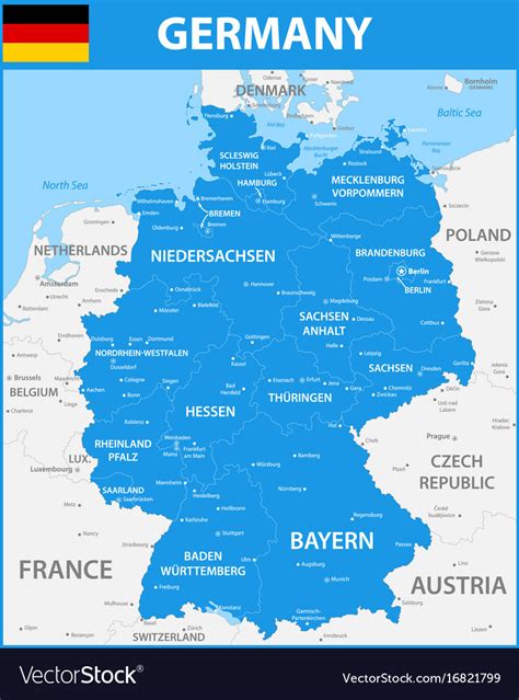 Detailed Map Germany With Regions Or Royalty Free Vector