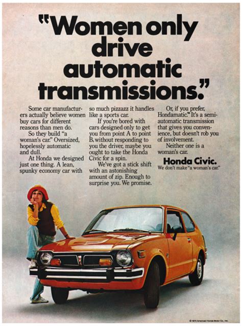 1974 Anti Sexism Advertisement For The Honda Civic Car Ads Honda