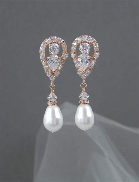Rose Gold Bridal Earrings Wedding Jewelry Swarovski Crystal Wedding
