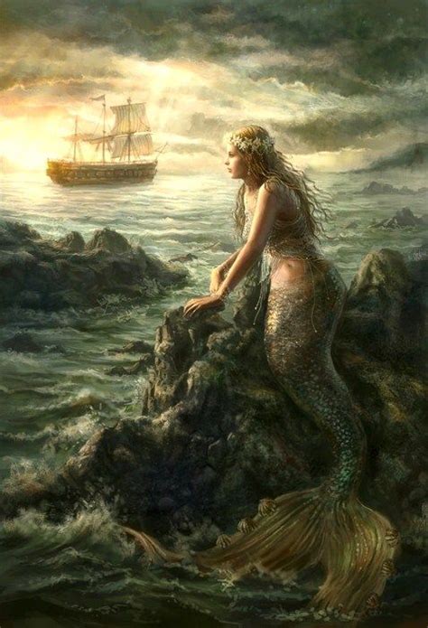 Seagazing Mermaid Watching Ships Go By Fantasy Mermaids Vintage