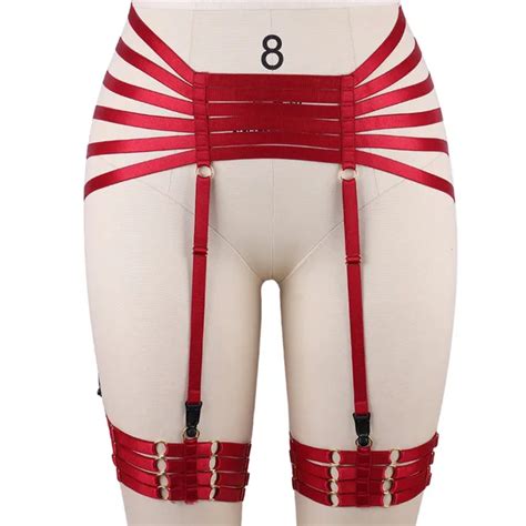 Red Garters Belt Body Harness BDSM Bondage Stockings Suspenders Belt