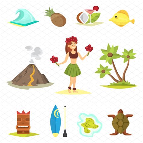 Hawaii Symbols And Icons Vector People Illustrations ~ Creative Market