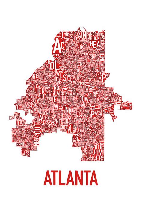 Atlanta Neighborhood Map Poster Original Artist Of Type City