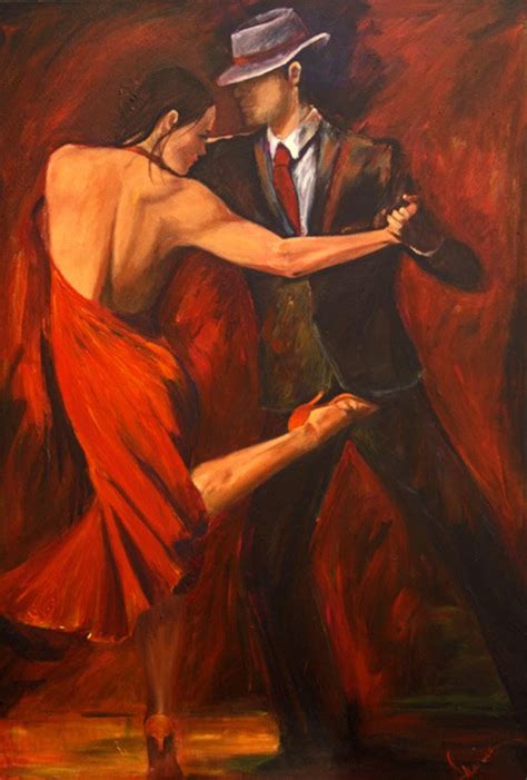 Tango Dancers Art Print On Paper Argentine Tango Dancer In Red Dress