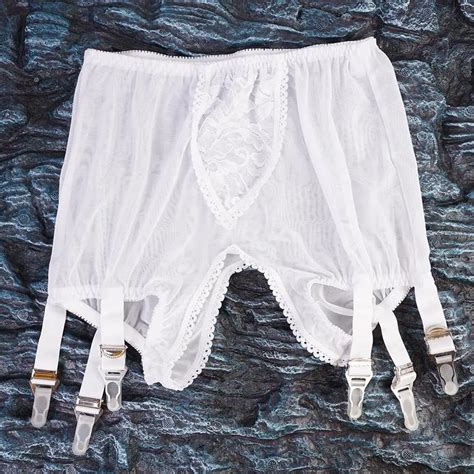 Women S High Waist Crotchless Garter Panty Lace Mesh Lingerie 6 Straps Suspender Fashion Women S