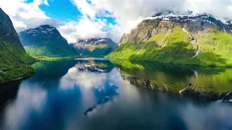 4k Norway Mountains And Fjord View Clouds Time Lapse Geirangerfjord Stranda Norway Stock
