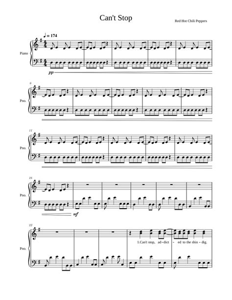 Cant Stop Red Hot Chili Peppers Sheet Music For Piano Solo