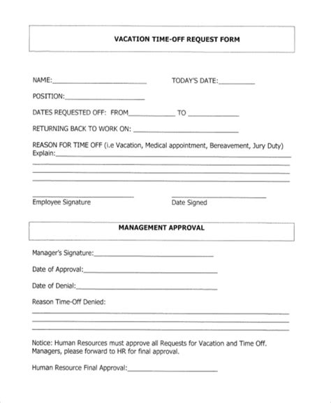 Free Sample Vacation Request Forms In Pdf Ms Word Excel