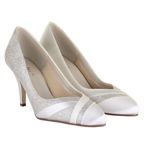 Rainbow Club Mila Extra Wide Fit Glitter Satin Strip Court Shoes Ivory