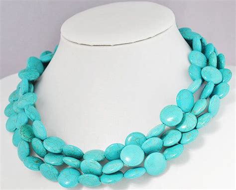 Chunky Turquoise Necklacestatement Necklace Triple By Gempearls