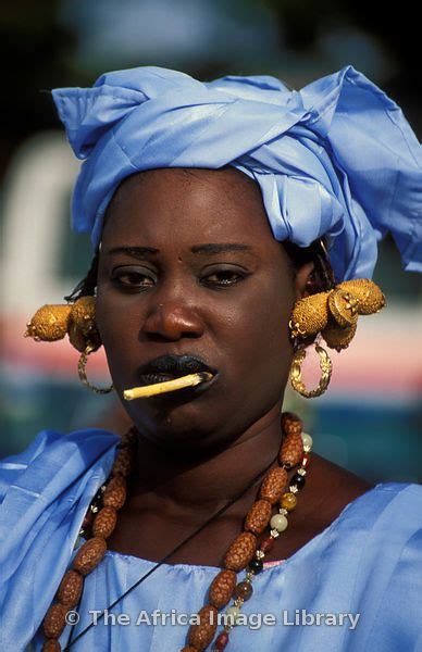 Africa Wolof Woman Wearing A Traditional Blue Dress Banjul The