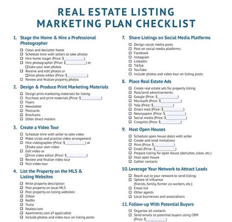 Step Real Estate Listing Marketing Plan Free Checklist
