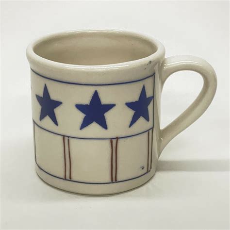 Hartstone Pottery Coffee Mug Patriotic Blue Stars 14 Oz Made In Usa
