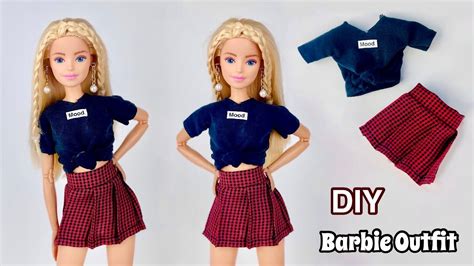 Diy Barbie Doll Clothes Pleated Skirt Tied Crop Top How To Make Trendy Clothes For Barbie