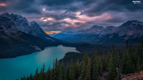 Dark Sunrise Clouds Forest Mountains Province Of Alberta Viewes