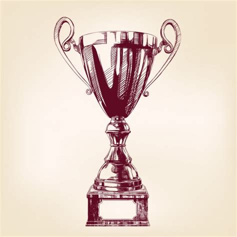 Award Cup Trophy Hand Drawn Vector Illustration Realistic Sketch Stock